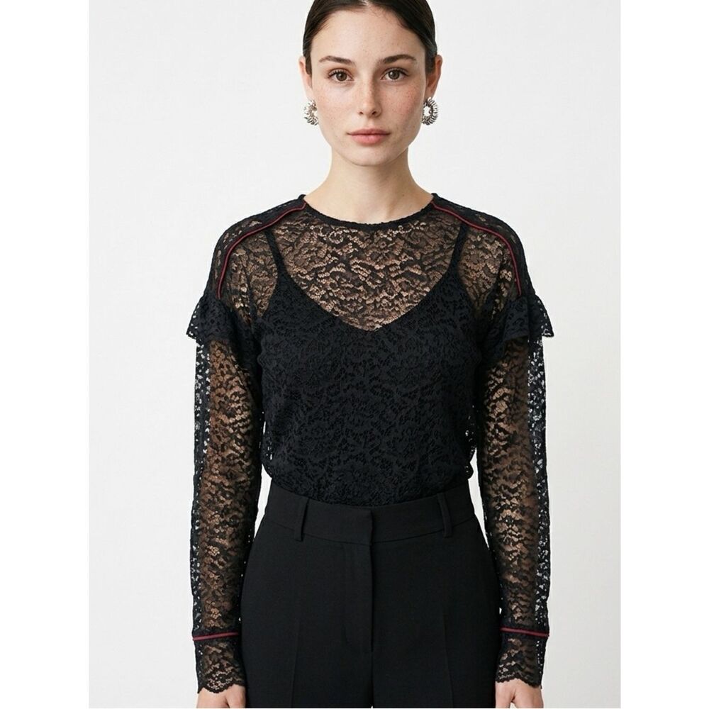 ZARA | Lace Long Sleeve Top Navy Blue Layer Cami